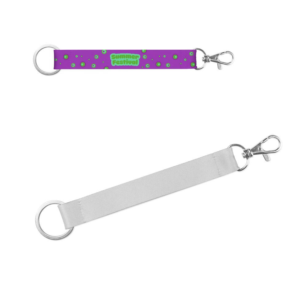 Product image CRAWLEY. Kurzes Lanyard aus Polyester mit Ring und Karabiner, geeignet für Sublimation Werbeartikel