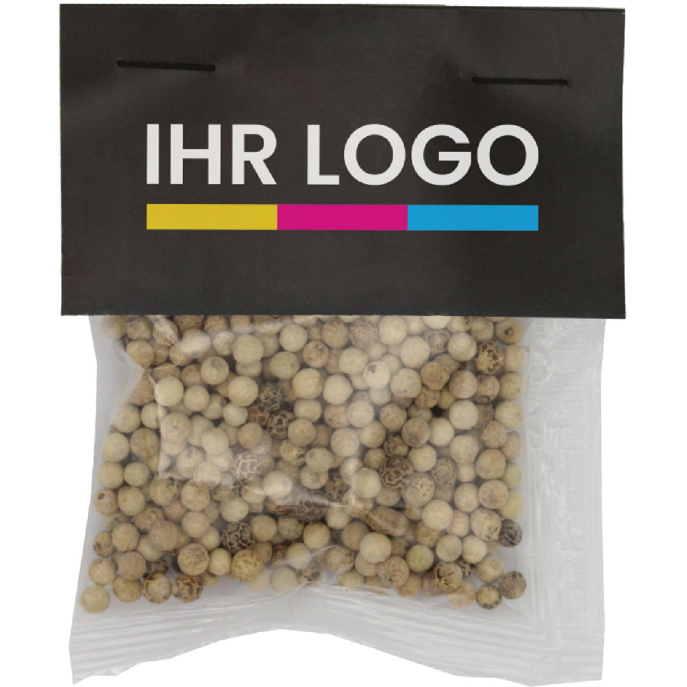 Product image Pfeffer weiß ganz mit Kundenheader Werbeartikel