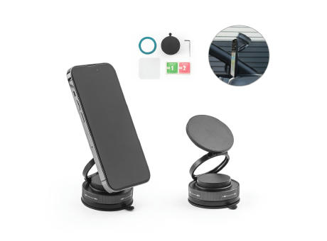 KEPLER. Magnetischer Handyhalter mit Vakuum-Befestigungssystem für glatte und unebene Oberflächen (360°-Drehung) Werbeartikel