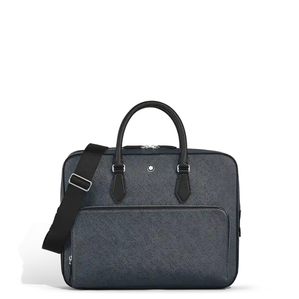 Montblanc Mittelgroße Schreibmappe mit Tasche aus Sartorial Leder Frontansicht, elegante Luxus Schreibmappe aus hochwertigem Saffiano-Leder mit integrierter Tasche, stilvolles Business Accessoire für Meetings und Geschäftsreisen.
