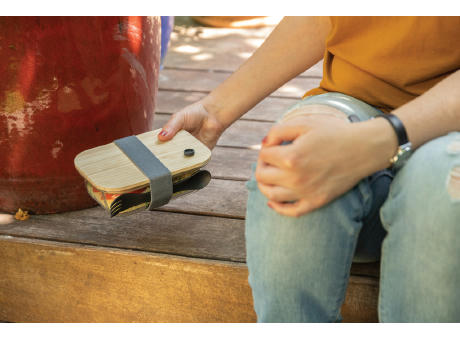 Lunch-Box aus Glas mit Bambusdeckel Werbeartikel