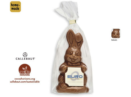 Product image Osterhase mit Schokoschild, 1 Stück, Inhalt: Osterhase 80 g Werbeartikel