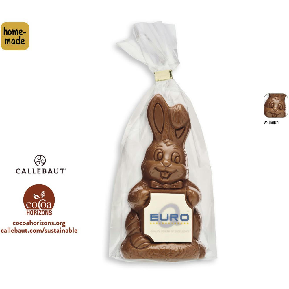 Product image Osterhase mit Schokoschild, 1 Stück, Inhalt: Osterhase 80 g Werbeartikel