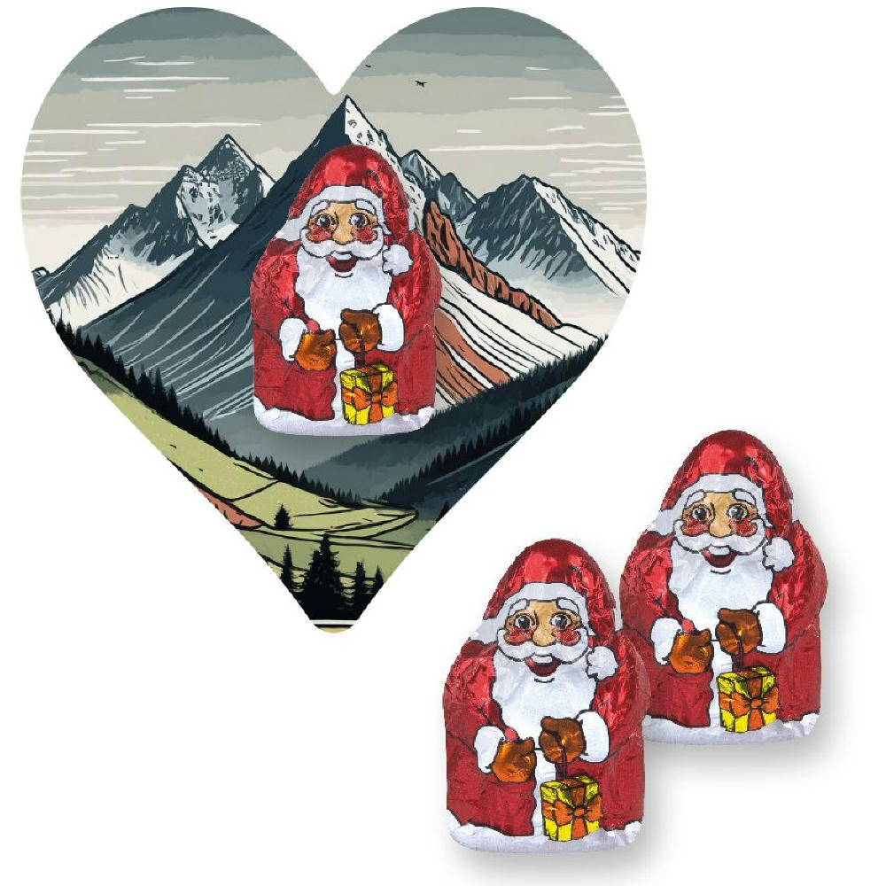 Product image Mini Schoko-Weihnachtsmänner, ca. 7g, Flyer Mini Herzform Werbeartikel