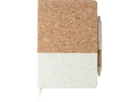 Product image Cork-Line Notizbuch aus Kork und Leinen und Kugelschreiber aus Weizenstroh Kenzo Werbeartikel