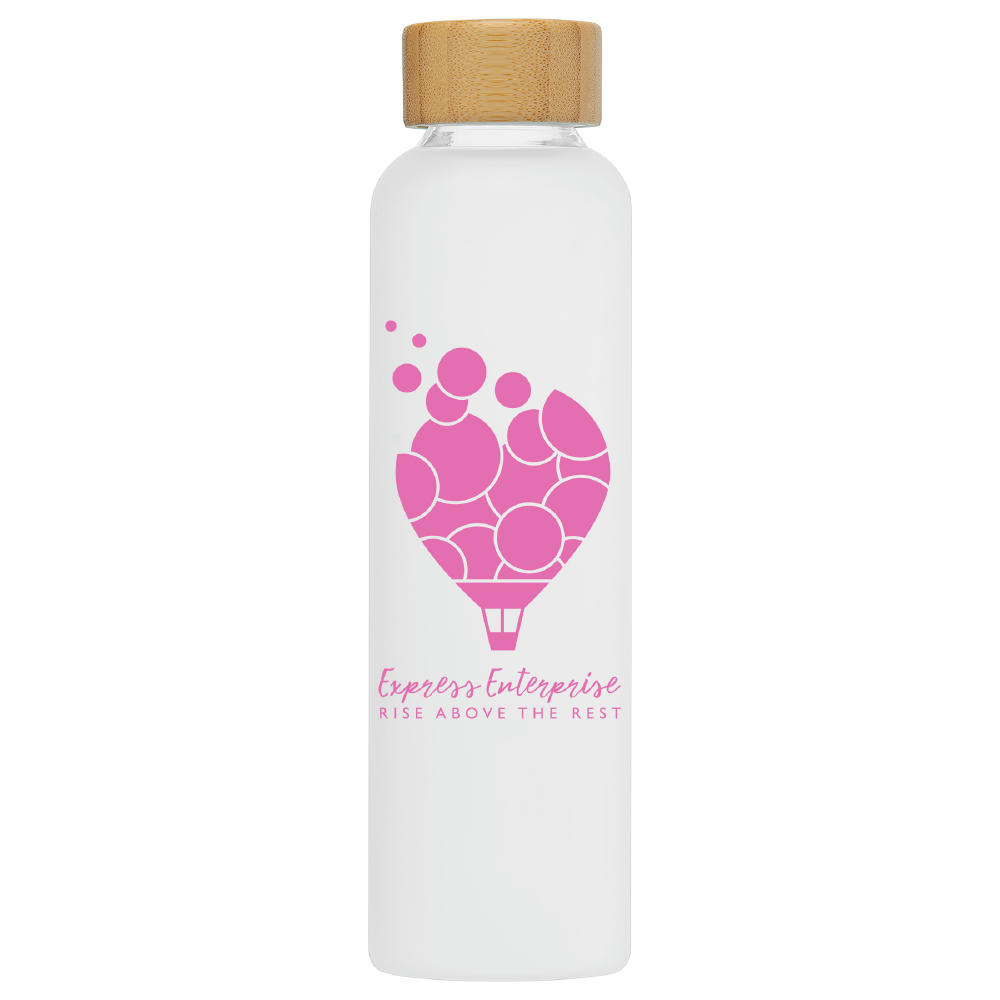 Product image Lucerne - 590 ml Borosilikat-Glasflasche in Milchglasoptik mit Bambus-Deckel Werbeartikel