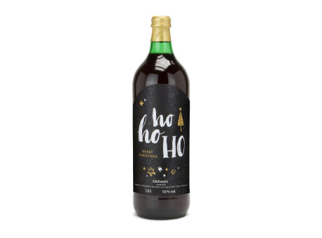 Product image Glühwein - Flasche grün, mit Schraubverschluss, 1 l - Motiv: HOHOHO Werbeartikel