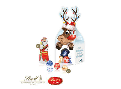 Product image 3D Präsent "Rentier" mit Lindt Minis und Nikolaus Werbeartikel
