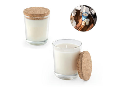 ZEN 180. Aromatische Kerze in einem Glasbecher mit Korkdeckel 180 g Werbeartikel