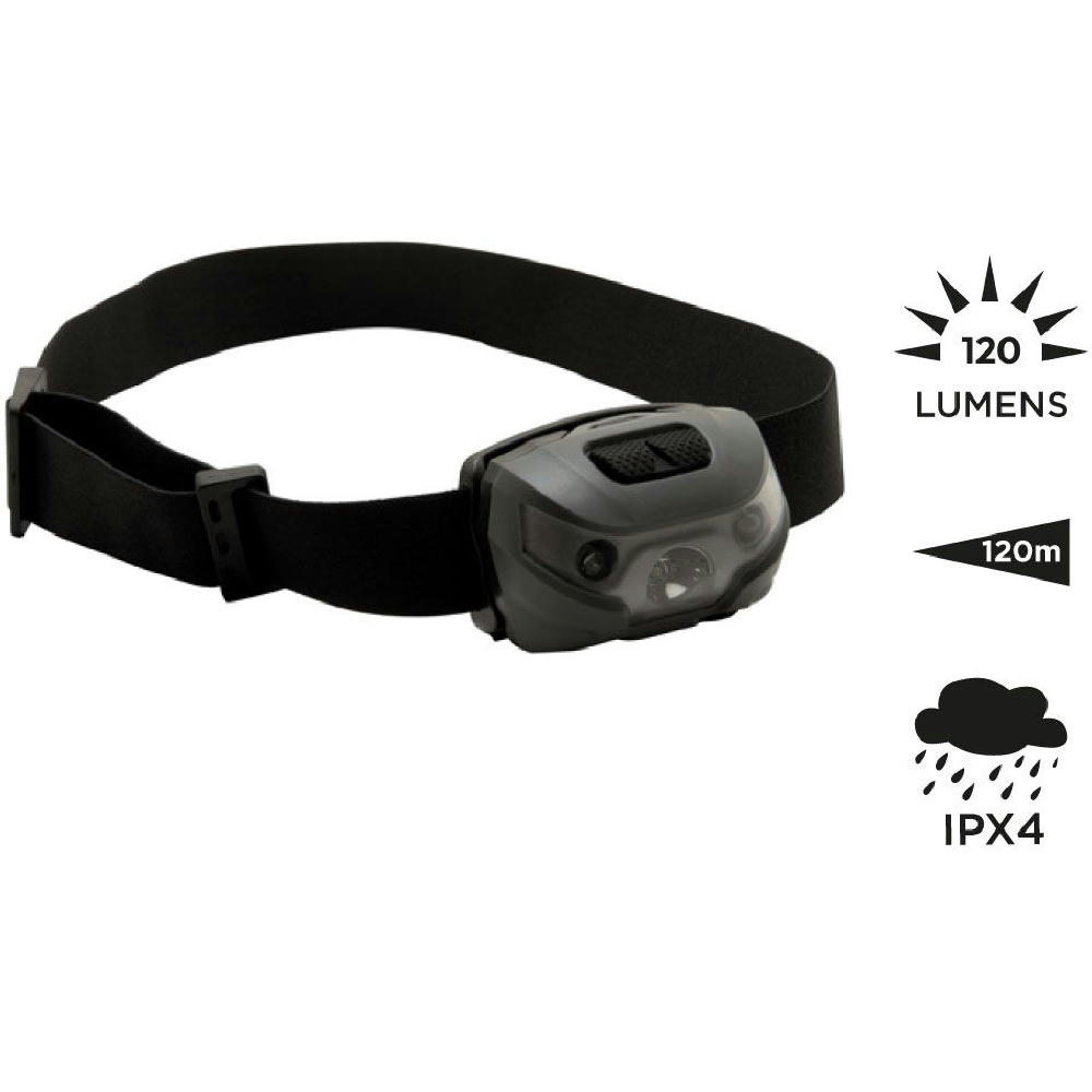 Product image Schwarze Stirnlampe Sirius 3W mit 120 Lumen und 120 m Reichweite, IPX4 – Stirnlampe als Werbeartikel