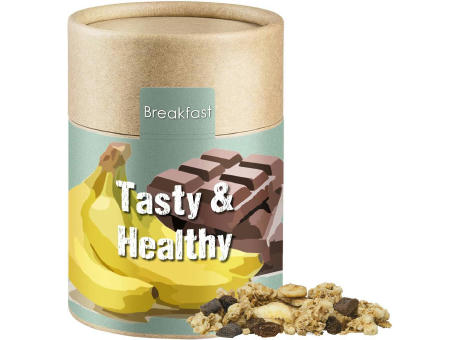 Müsli Knusper Banane-Schoko, ca. 70g, Kraftpapierdose Midi Werbeartikel