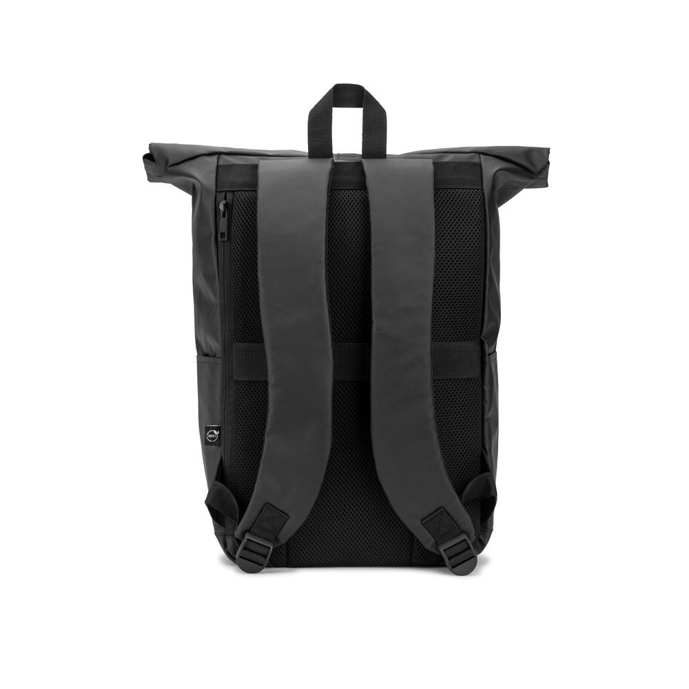 OSASCO BPACK. Rolltop-Rucksack mit Reissverschlusssystem, bei dem das Oberteil aufgerollt werden kann, um es an das Volumen des Rucksacks anzupassen. Hergestellt aus recyceltem 600D-Polyester Werbeartikel
