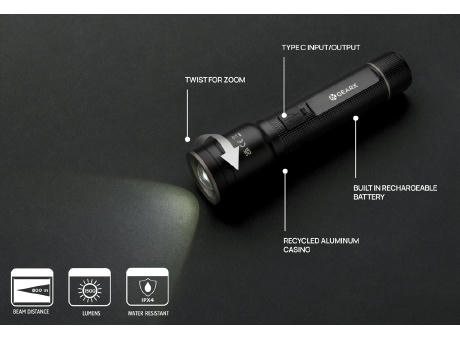 Heavy-Duty USB-Taschenlampe aus RCS recyceltem Aluminium Werbeartikel