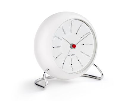 Arne Jacobsen Bankers Tischuhr mit Alarmfunktion weiß Ø11cm bedrucken