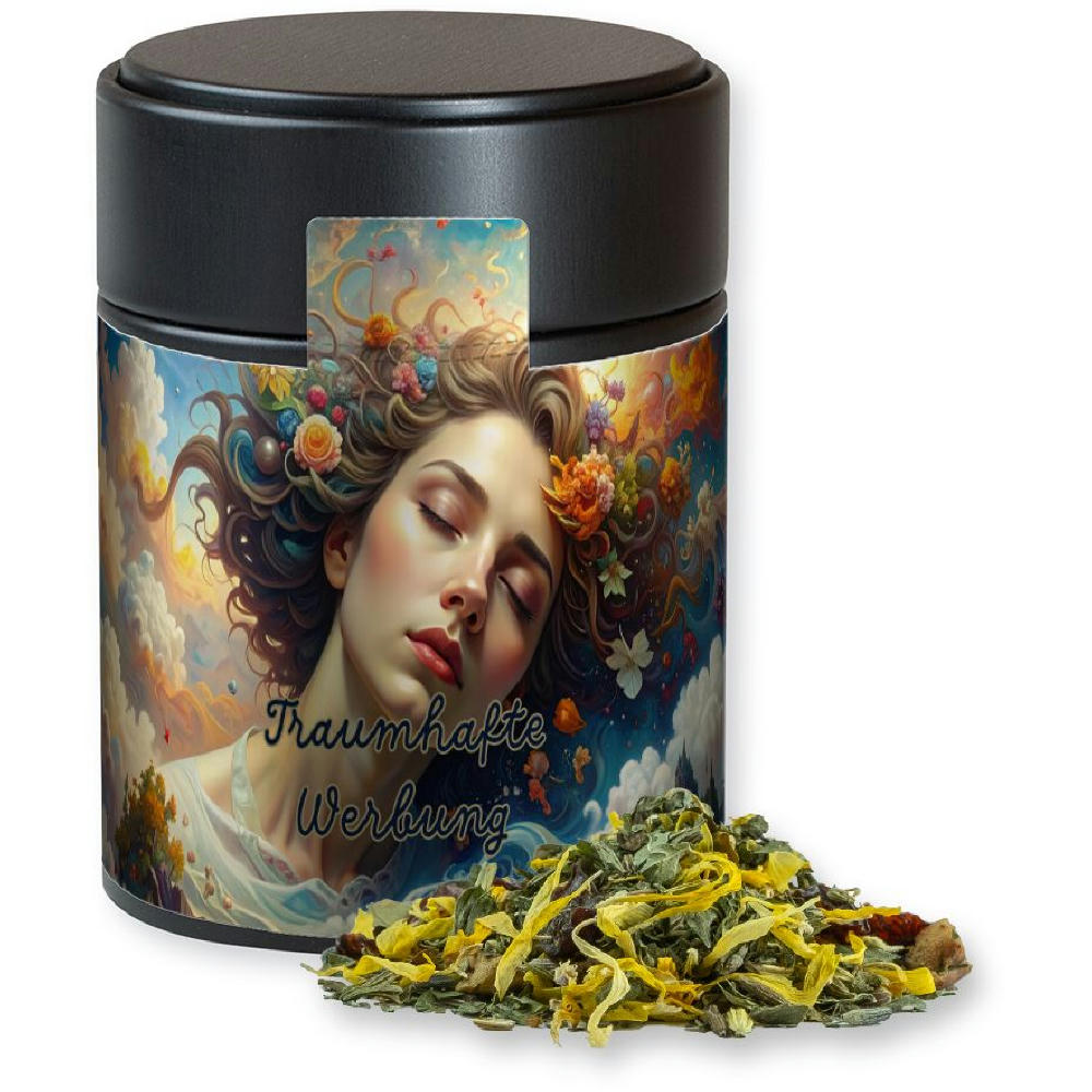 Product image Kräutertee Lavendel, ca. 30g, Metalldose Midi schwarz Werbeartikel