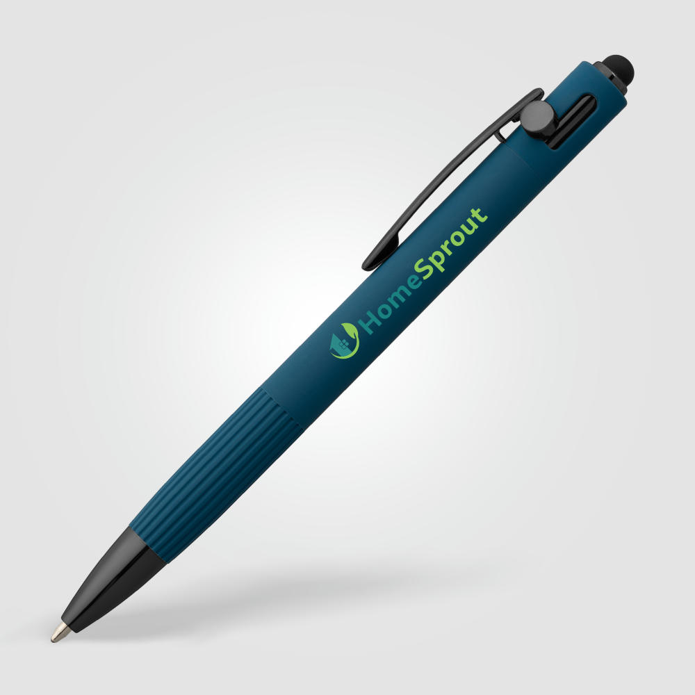 Saga Kugelschreiber mit Druckmechanismus und Stylus aus recyceltem Aluminium Werbeartikel