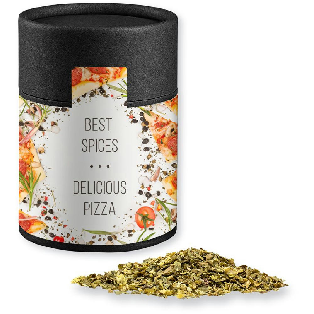 Product image Gewürzmischung Pizza-Kräuter, ca. 25g, Kraftpapierdose Midi schwarz Werbeartikel