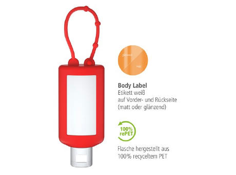 50 ml Bumper rot - Handreinigungsgel (alk.) - Body Label Werbeartikel