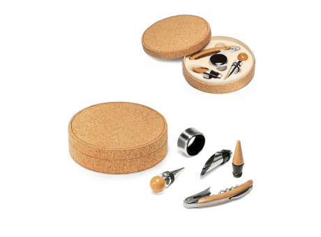 MORETO. Weinset aus Metall und Holz, 4 teilig Werbeartikel