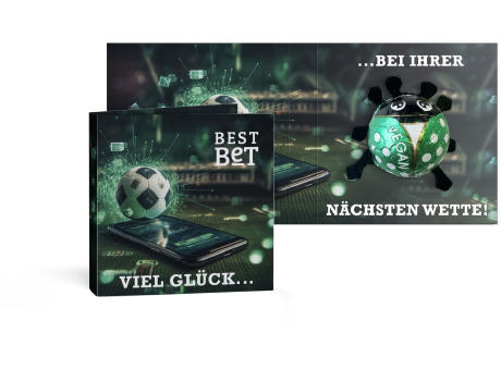 Glücksäfer vegan in Werbekarte Werbeartikel