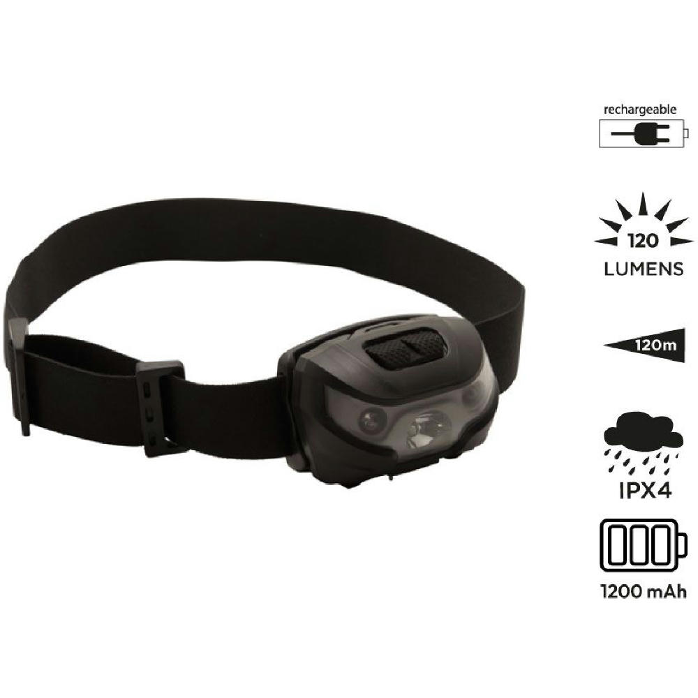 Product image Wiederaufladbare Stirnlampe Sirius 3W mit 120 Lumen und 1200 mAh Akku – Stirnlampe zum Bedrucken