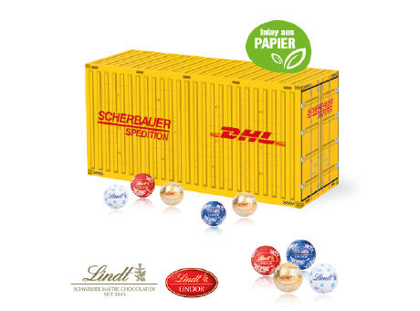 3D Adventskalender "Container" mit Lindt Schokolade mit Papier-Inlay Werbeartikel
