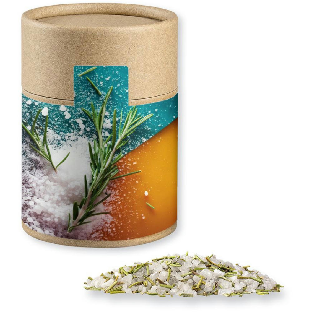 Product image Gewürzmischung Rosmarin-Salz, ca. 90g, Kraftpapierdose Midi Werbeartikel