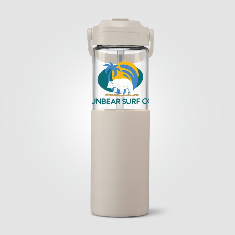 Juno Glasflasche mit Silikonhülle und Trinkhalm - 590 ml Werbeartikel