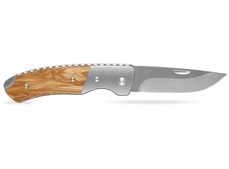 RICHARTZ LEO 200 olive: Taschenmesser mit Olivenholzgriff von der Rückseite – Taschenmesser mit Gravur Ihres Logos