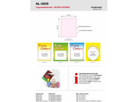 Organzasäckchen "Bunte Ostern", mit Grußkarte Werbeartikel