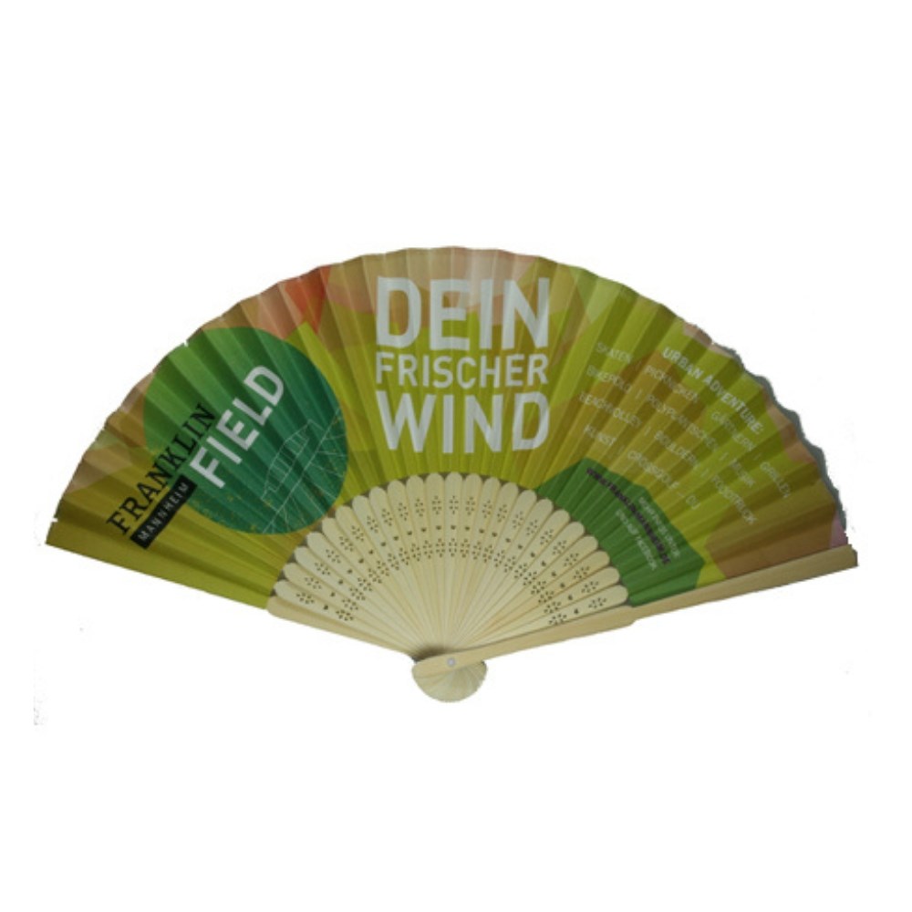 Bambus Papier Fächer - vollflächiger Druck Werbeartikel