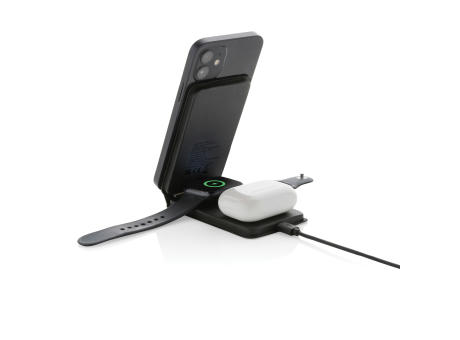 Swiss Peak 15W 3-in-1 magnetischer Wireles Charger aus rPU Werbeartikel