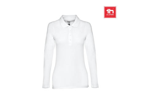 THC BERN WOMEN WH. Langärmeliges Poloshirt für Damen aus kardierter Baumwolle Werbeartikel