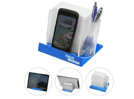 Smartphone-/Tabletständer mit Zettelbox und Köcher Werbeartikel