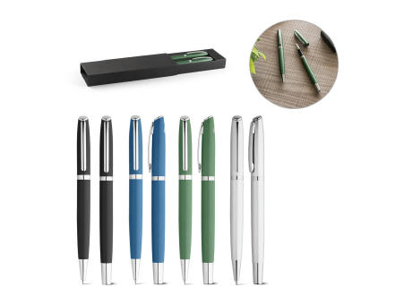 RE-LANDO-SET. Tintenroller und Kugelschreiber mit Gehäuse aus Recyceltes Aluminium (100% rAL) Werbeartikel