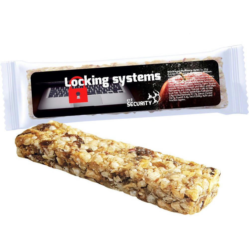 Product image Müsliriegel Multikorn-Apfel, ca. 25g, Express Flowpack mit Etikett Werbeartikel