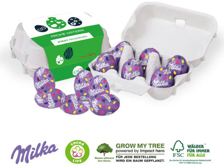 Product image SCHOKO-EIER 6ER MIT MILKA SCHOKOLADE Werbeartikel
