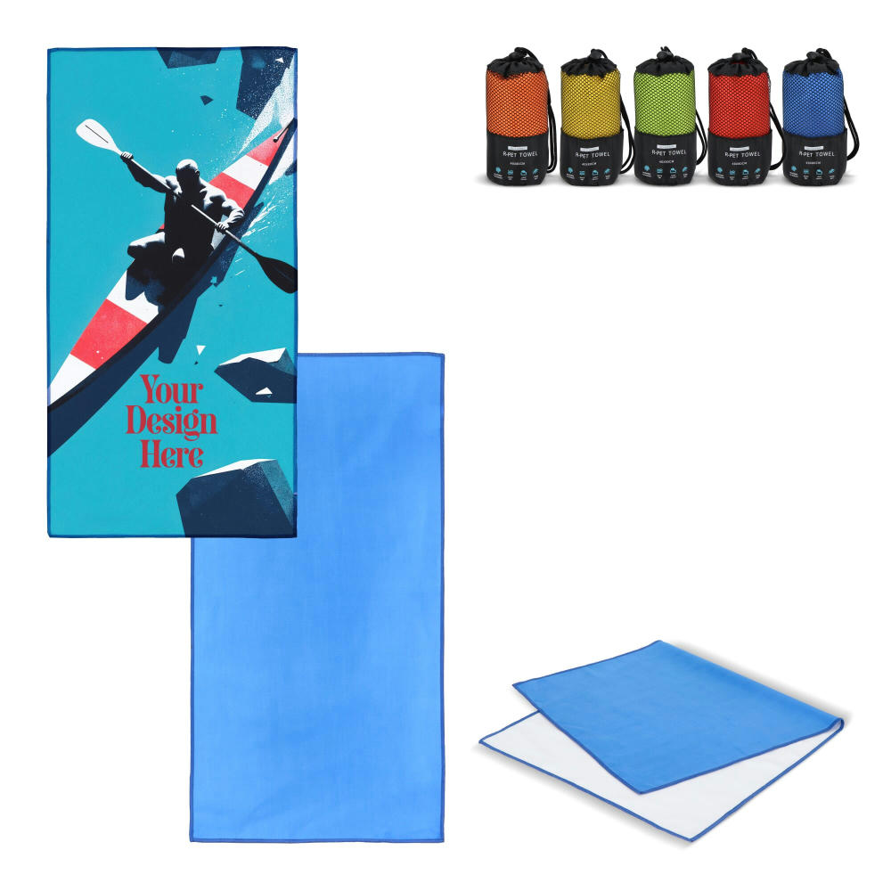 Product image R-PET-Schnelltrocknungshandtuch 40 × 80 cm mit Beutel, Sublimationsdruck. Werbeartikel