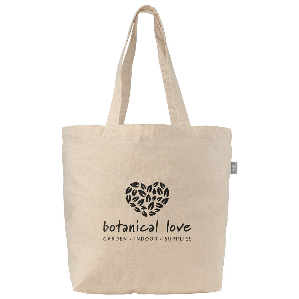Product image Budget Shopper Recycelte Baumwoll Tragetasche (140 g/m²) Werbeartikel