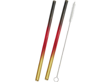 Strohhalm-Set aus 2 farbigen Glas-Trinkhalmen mit Reinigungsbürste Werbeartikel