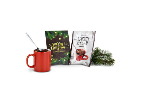 Geschenkartikel / Präsentartikel: Tassenkuchen Schokolade 70 g, Merry Christmas Werbeartikel