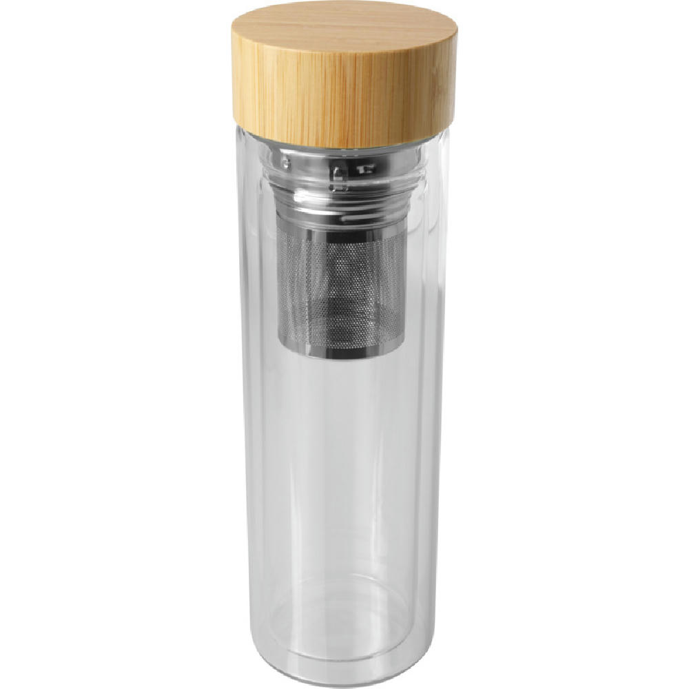 Product image Bailey 400 ml Flasche aus Borosilikatglas mit Infuser und Bambusdeckel Werbeartikel