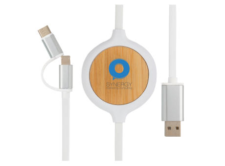 3-in-1 Kabel mit 5W Bambus Wireless Charger Werbeartikel