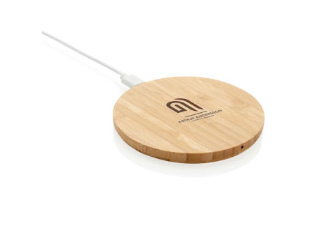 Rundes kabelloses 5W-Ladegerät aus Bambus Werbeartikel