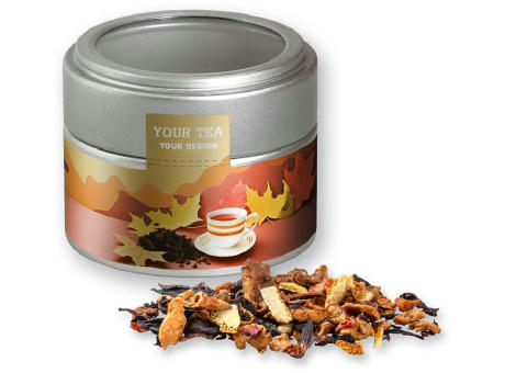 Product image Omas Bratäpfelchen Tee, ca. 30g, Metalldose Mini mit Sichtfenster silber Werbeartikel