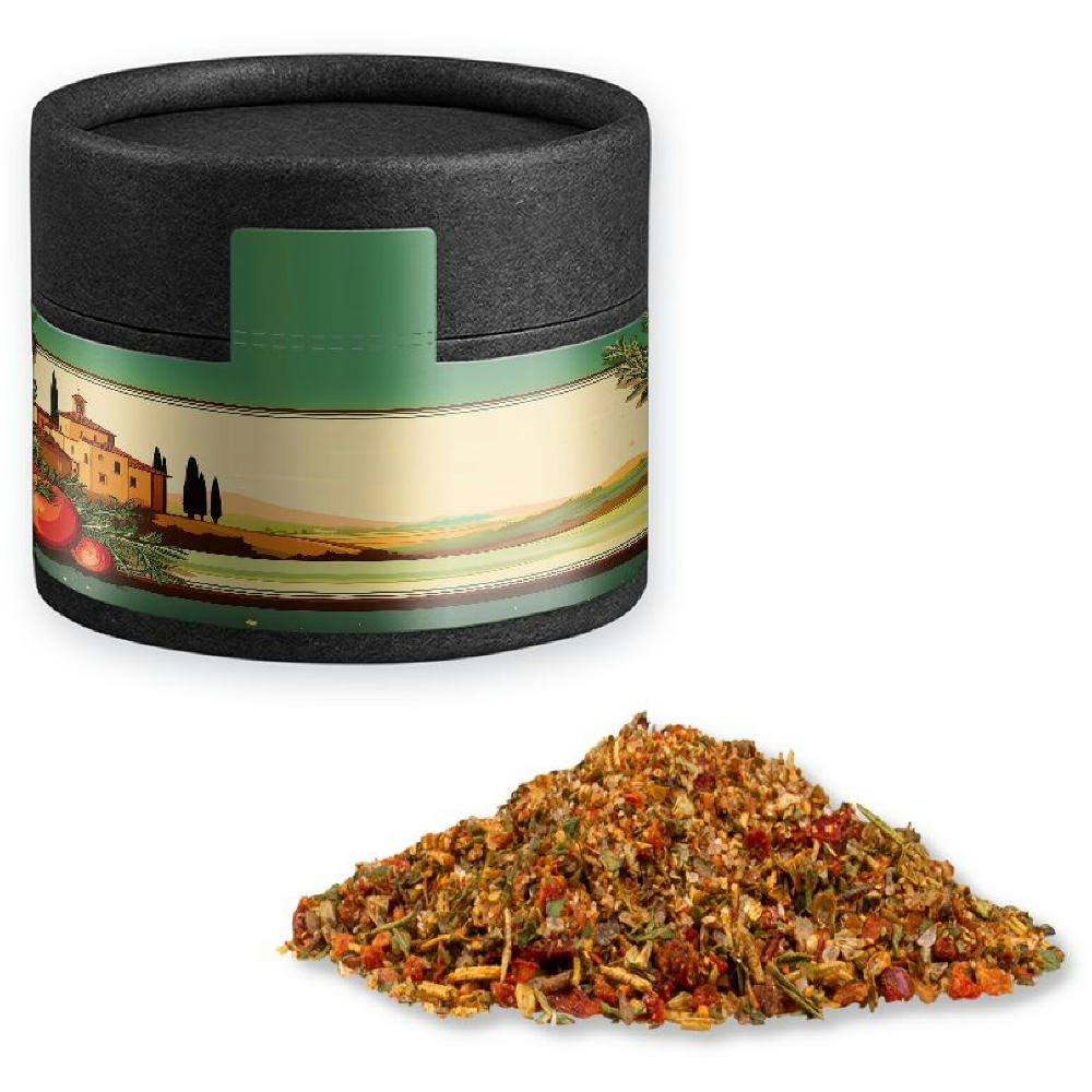 Product image Gewürzmischung Mediterraner Veggie Mix, ca. 28g, Kraftpapierdose Mini schwarz Werbeartikel