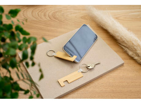 Bambus-Schlüsselanhänger mit Telefonhalterung Werbeartikel