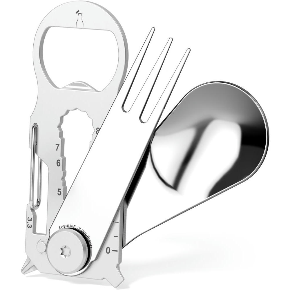 RICHARTZ KEY TOOL PLUS snack se: Multitool mit ausgeklappter Gabel und Löffel – Schlüsselanhänger-Multitool mit Ihrem Logo