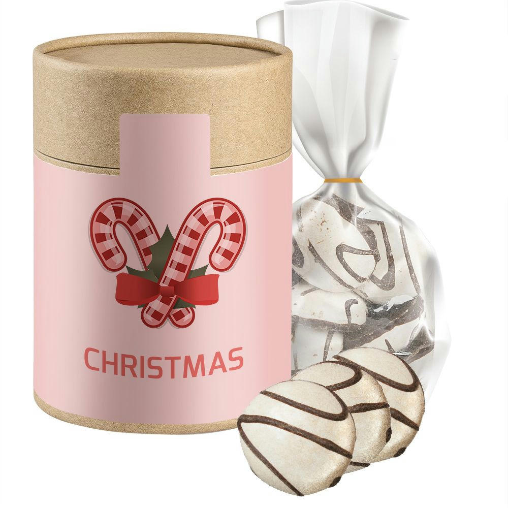 Product image Schoko-Pfeffernuss, ca. 100g, Beutel in Kraftpapierdose Maxi Werbeartikel