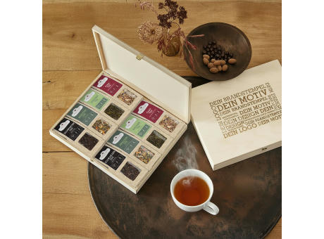 8 Tee Spezialitäten in der Birkenholzbox Werbeartikel